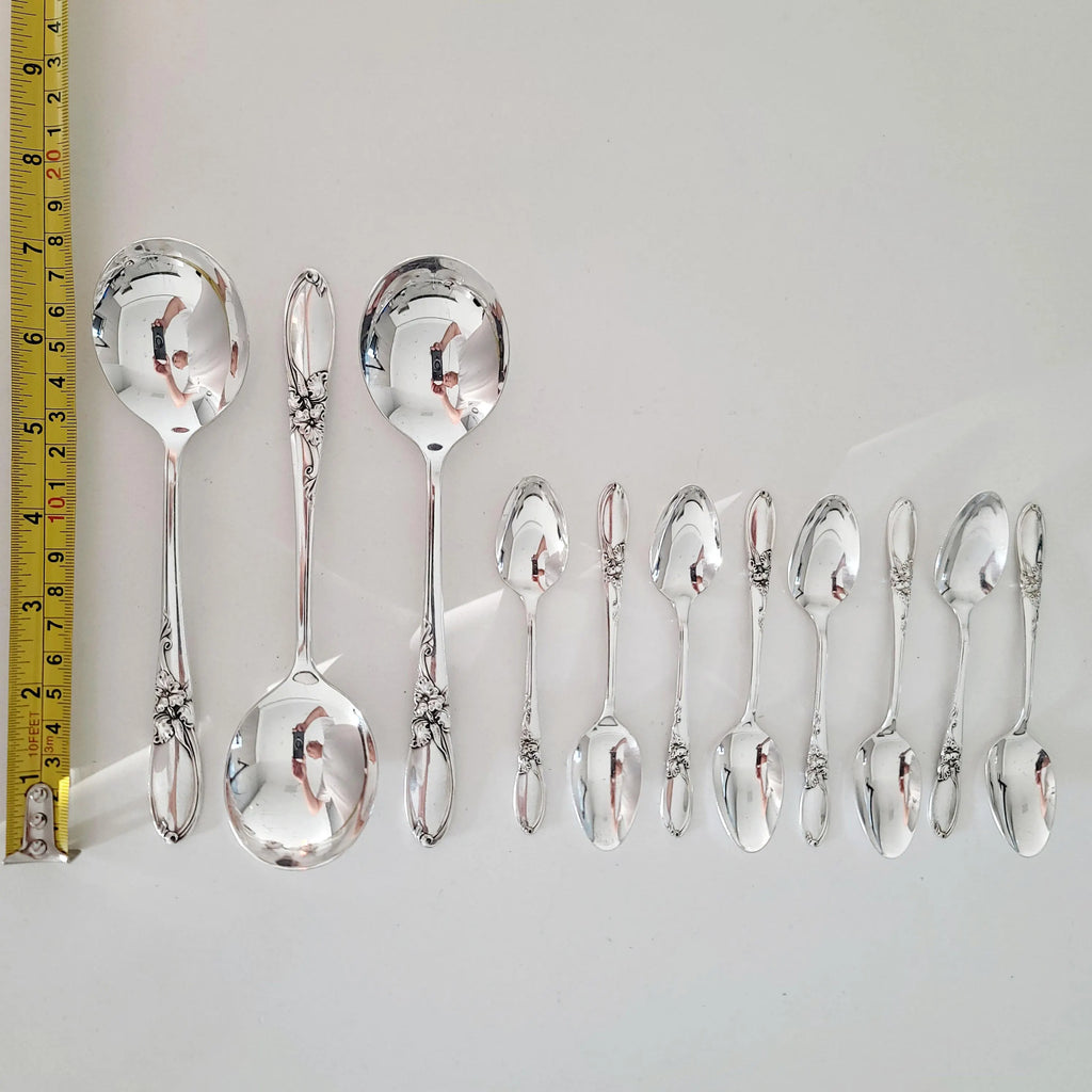 Vintage Community Silverplate Flatware Set “White Orchid” 1953 Pattern – 58 Pcs w/ Wooden Chest – Elegant Floral Design No.DS057