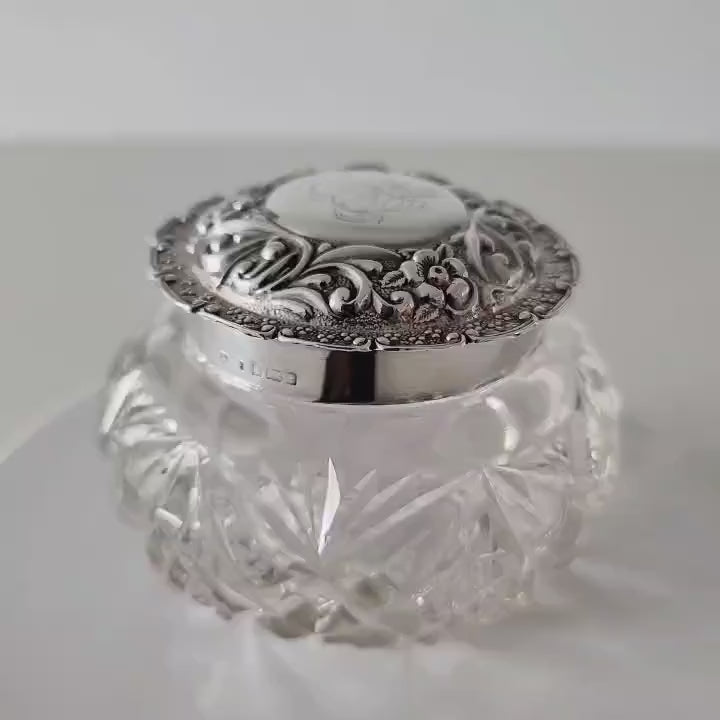 Edwardian Sterling Silver & Cut Crystal Vanity Jars - Birmingham 1904. No.SS048