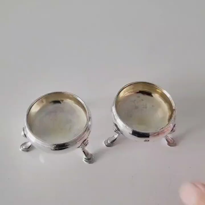 Georgian 1792 London Sterling Silver Salt Cellars, Pair by Peter & Ann Bateman, Gilt Interior, 88g  No.SS103