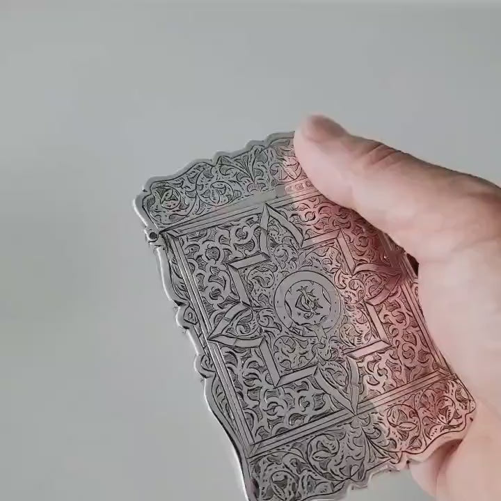 Victorian Sterling Silver Card Case: 1899 Birmingham Arabesque Engraved No.SS100