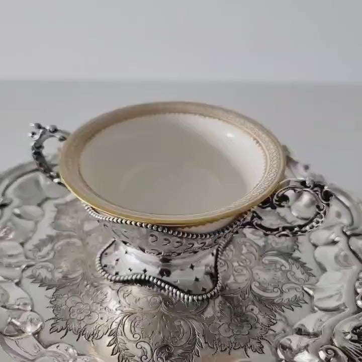 Antique William B. Kerr Sterling Silver Openwork Bowls with Lenox Inserts, Set of 4.  No.SS045