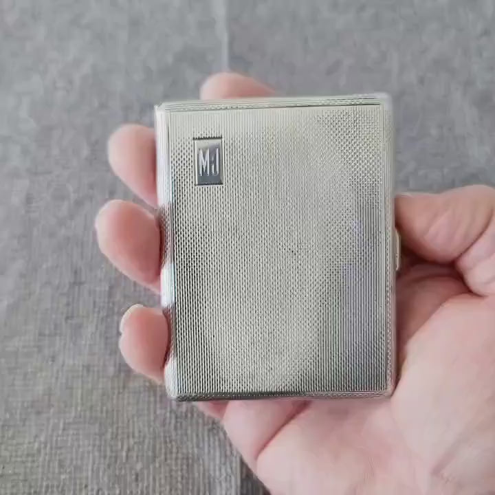 1926 London Sterling Silver Cigarette Case, Engine-Turned Pattern, Gilded Interior, S.J.P Maker, 88g Art Deco English Silver  No.SS118