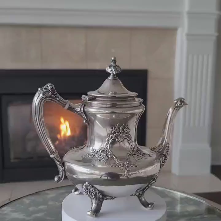 Reed & Barton Silver Plated Tea Set: 1897 Victorian Floral Design. No.DS038