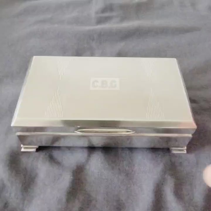 Vintage English Sterling Silver Cigar Box H.BROS Birmingham 1950 Cedar Lined.  No.SS138