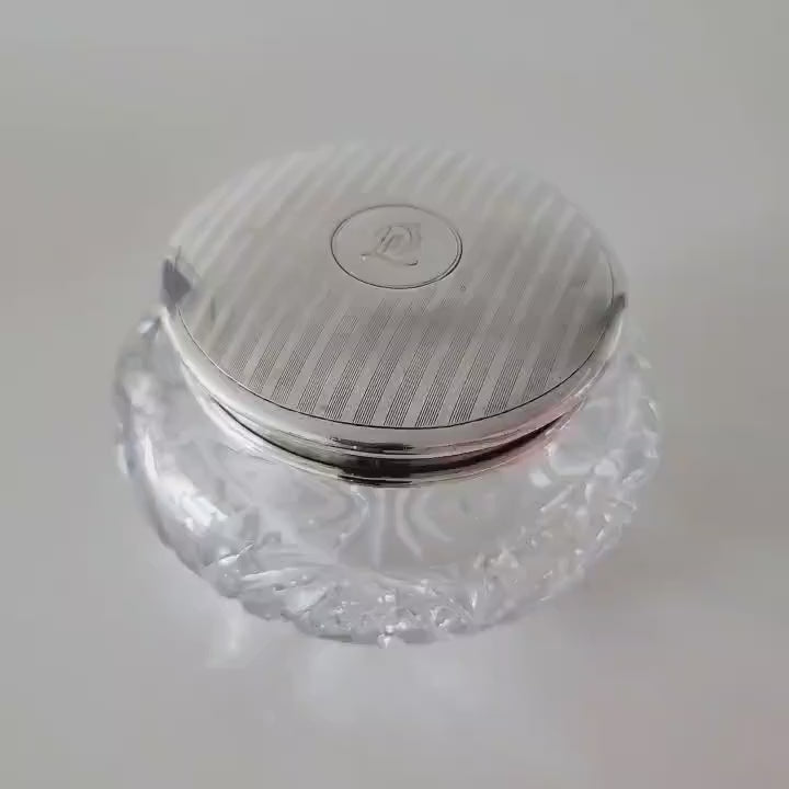 Vintage Sterling Silver & Cut Crystal Vanity Jar: Art Deco Powder Jar No.SS090