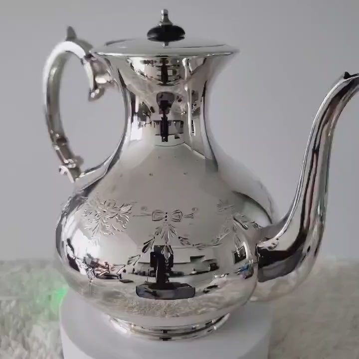 Vintage Sheffield Silver Plate Tea Coffee Set: James Dixon & Sons, Floral Engraved, 1930s. No.DS037