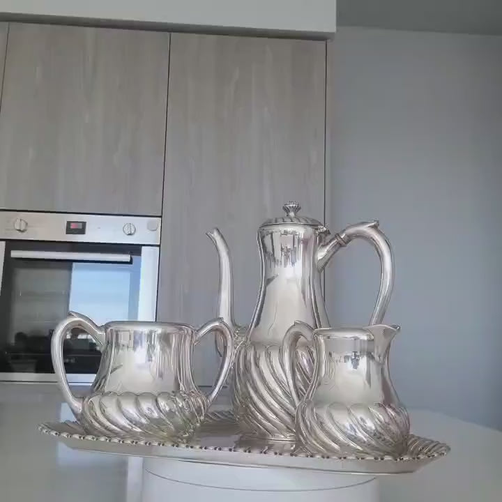 Antique Wilcox Silver Plate Tea Coffee Set: Quadruple Plate, 4-Piece. No.DS031