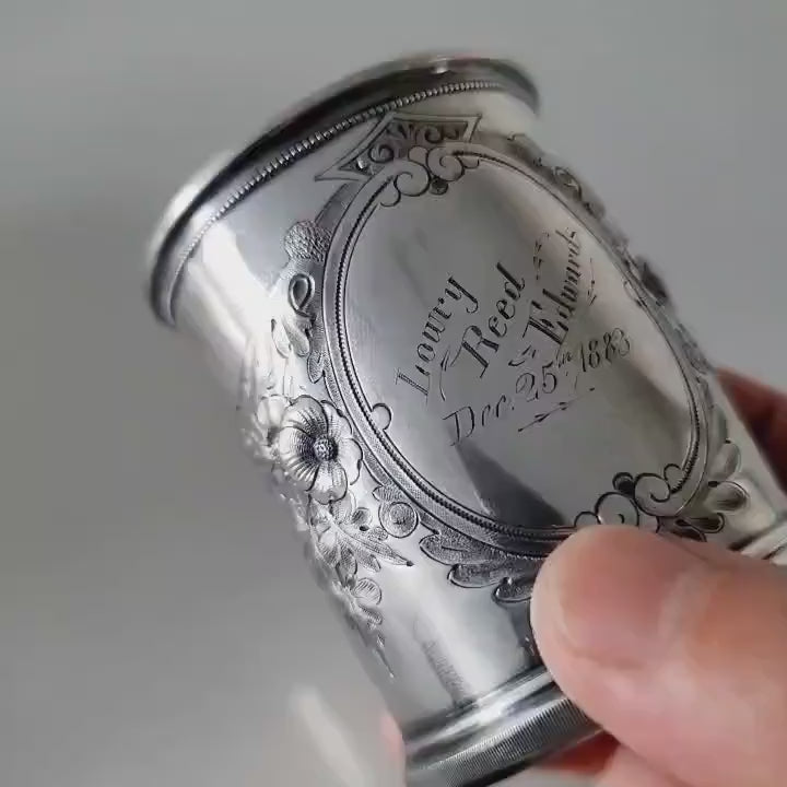 19th Century Sterling Silver Baby Cup: Whiting Mfg. Floral Engraving, 1883. No.SS086