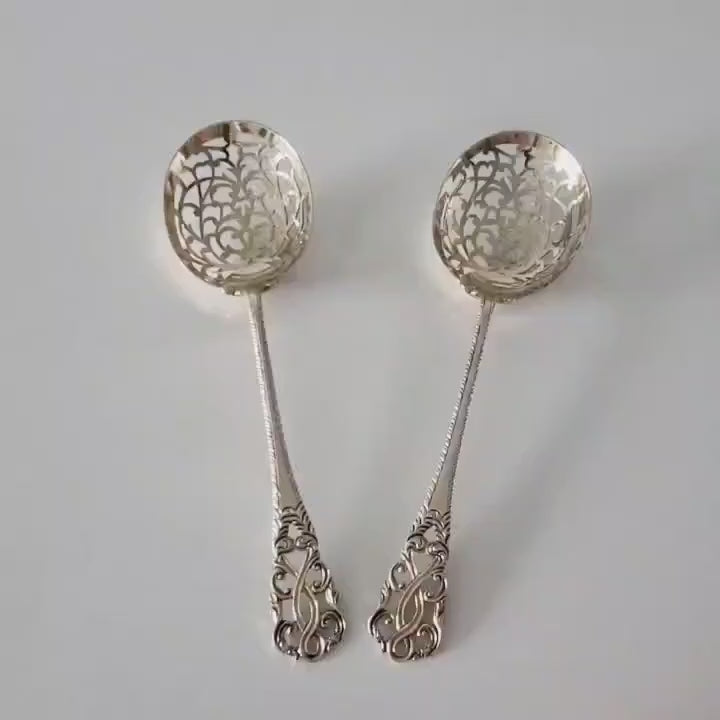 1910 Edwardian Fully Gilt Sterling Silver Pierced Sugar Sifters, John Round & Son Ltd, London, 138g — No.SS124