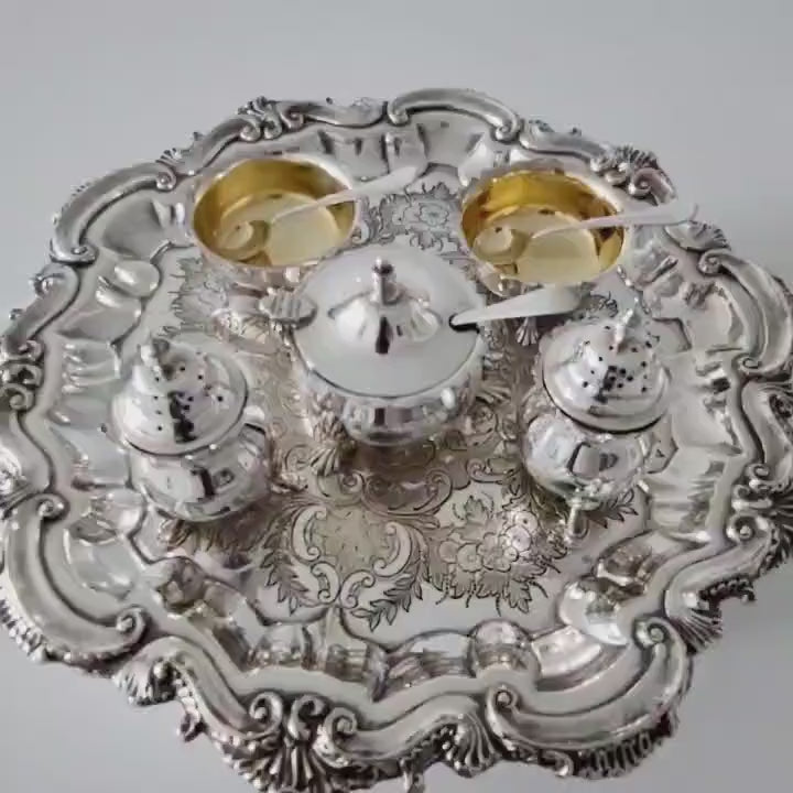 Antique Sterling Silver Condiment Set: Chester & Birmingham Silversmiths, Original Box. No.SS047