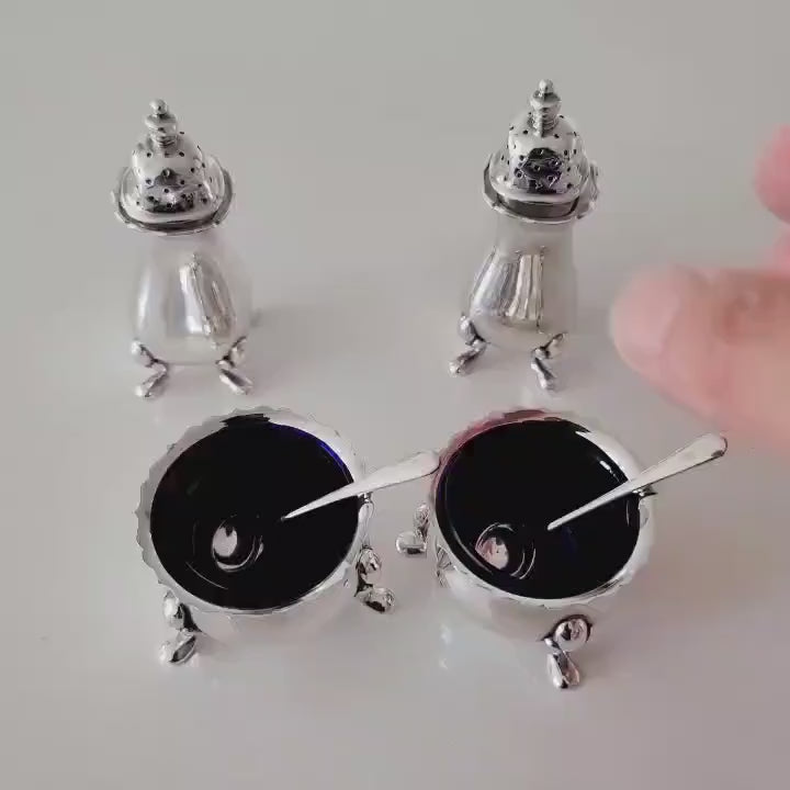Made in England Vintage Silver Plate Condiment Set – 1930s-1950s REGIS Plate EPNS, Salt & Pepper Shakers, Mustard Pots with   No.DS055