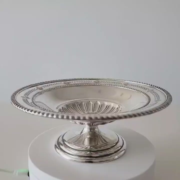 Birks Sterling Silver Pedestal Dish, Pierced Floral Pattern, Rope Edge, 18.8 cm, c.1930s–1940s, No. SS115