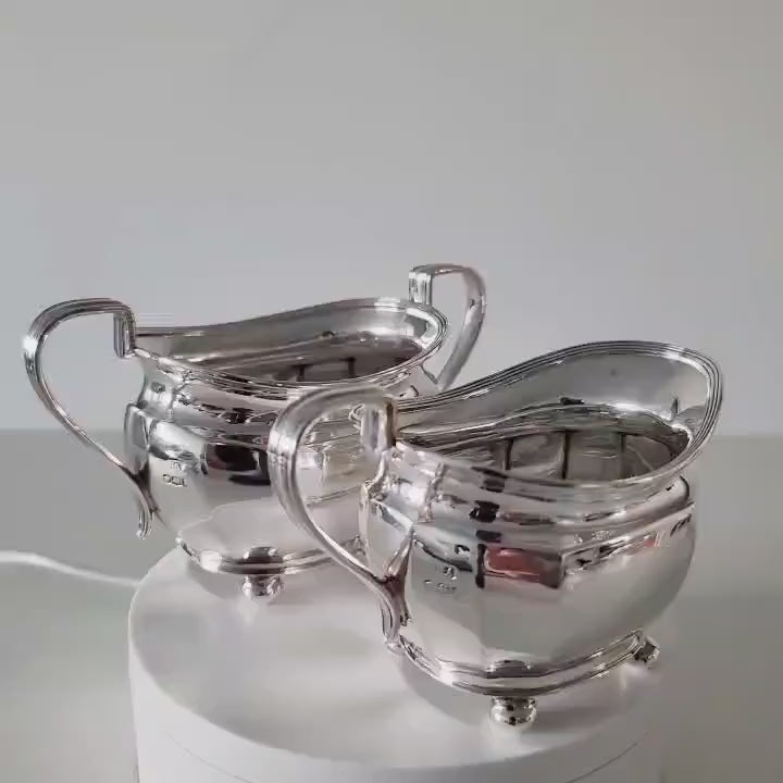 Antique Sterling Silver Sugar & Creamer Set: Atkin Brothers, Sheffield 1927. No.SS043
